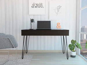 HomeRoots 47" Elegant Black and Brown Wood Computer Desk with Two Drawers for a Modern Workspace Solution 403812