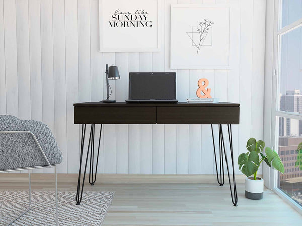 HomeRoots 47" Elegant Black and Brown Wood Computer Desk with Two Drawers for a Modern Workspace Solution 403812