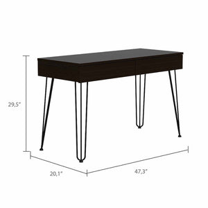 HomeRoots 47" Elegant Black and Brown Wood Computer Desk with Two Drawers for a Modern Workspace Solution 403812
