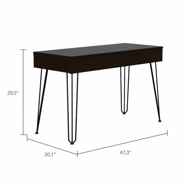 HomeRoots 47" Elegant Black and Brown Wood Computer Desk with Two Drawers for a Modern Workspace Solution 403812