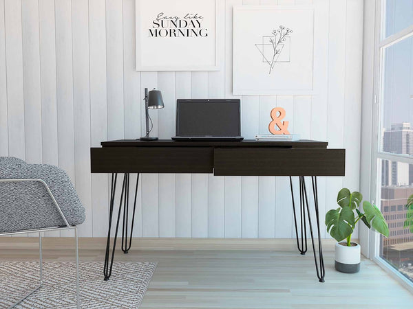 HomeRoots 47" Elegant Black and Brown Wood Computer Desk with Two Drawers for a Modern Workspace Solution 403812