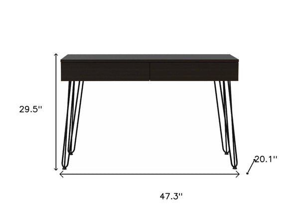 HomeRoots 47" Elegant Black and Brown Wood Computer Desk with Two Drawers for a Modern Workspace Solution 403812