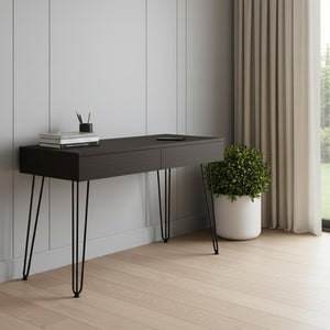 HomeRoots 47" Elegant Black and Brown Wood Computer Desk with Two Drawers for a Modern Workspace Solution 403812