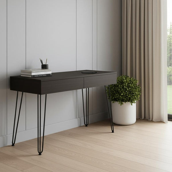 HomeRoots 47" Elegant Black and Brown Wood Computer Desk with Two Drawers for a Modern Workspace Solution 403812