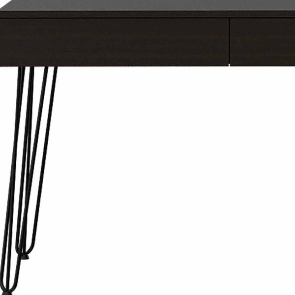 HomeRoots 47" Elegant Black and Brown Wood Computer Desk with Two Drawers for a Modern Workspace Solution 403812