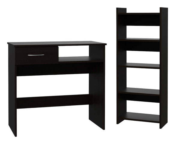 Homeroots 32" Black Computer Desk Desk And Bookshelf Set   403819