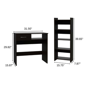 Homeroots 32" Black Computer Desk Desk And Bookshelf Set   403819