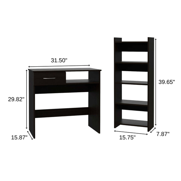 Homeroots 32" Black Computer Desk Desk And Bookshelf Set   403819