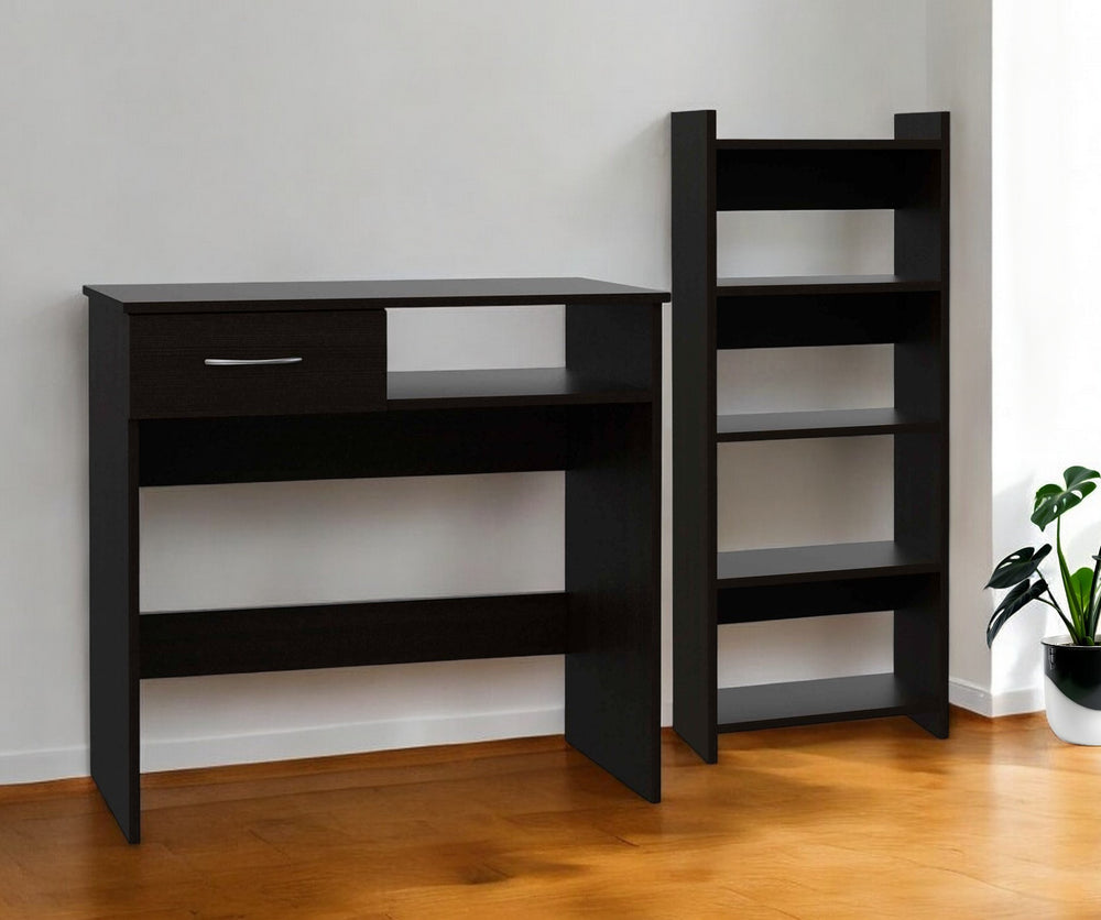 Homeroots 32" Black Computer Desk Desk And Bookshelf Set   403819