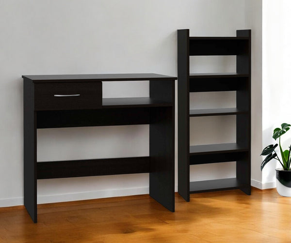 Homeroots 32" Black Computer Desk Desk And Bookshelf Set   403819