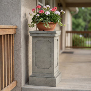 English Elm 25.75'' Square Mgo Pedestal Plant Stand with Stone Textured Brushed Gray Finish N772P334165G