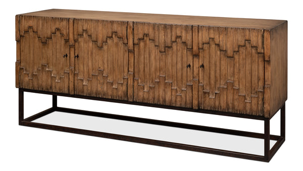 Sarreid Aztec Sideboard On Stand - Stylish Brown Pine With 2 Removable Shelves For Versatile Storage Brown  40383-2
