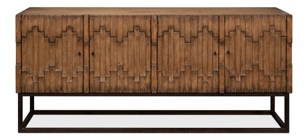 Sarreid Aztec Sideboard On Stand - Stylish Brown Pine With 2 Removable Shelves For Versatile Storage Brown  40383-2