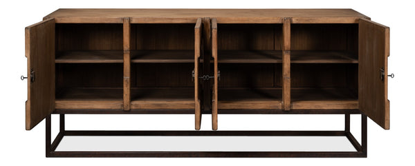 Sarreid Aztec Sideboard On Stand - Stylish Brown Pine With 2 Removable Shelves For Versatile Storage Brown  40383-2