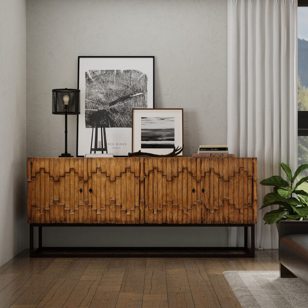 Sarreid Aztec Sideboard On Stand - Stylish Brown Pine With 2 Removable Shelves For Versatile Storage Brown  40383-2