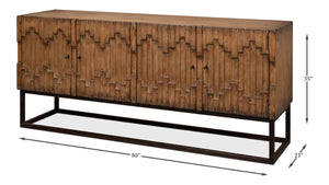 Sarreid Aztec Sideboard On Stand - Stylish Brown Pine With 2 Removable Shelves For Versatile Storage Brown  40383-2