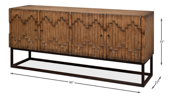 Sarreid Aztec Sideboard On Stand - Chic Whitewash Finish With 2 Removable Shelves For Stylish Storage White  40383