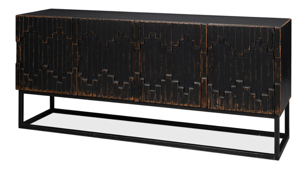 Sarreid Aztec Sideboard Black - Stylish Antique Finish With 2 Removable Shelves For Versatile Storage Solutions Black  40383-5