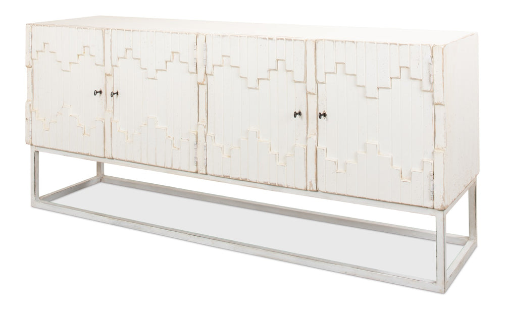 Sarreid Aztec Sideboard On Stand - Chic Whitewash Finish With 2 Removable Shelves For Stylish Storage White  40383