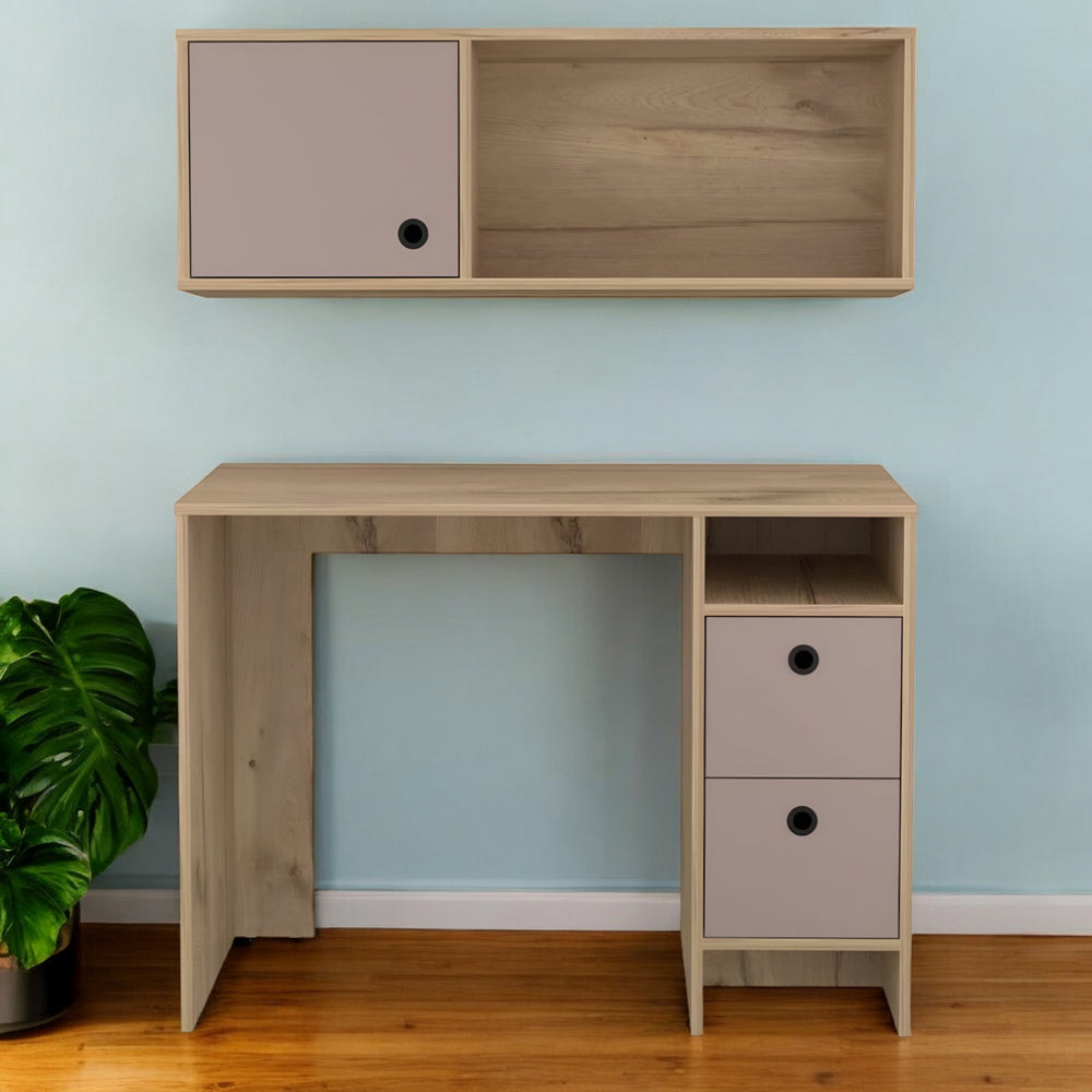 Homeroots 39" Taupe Computer Desk With Two Cabinets Two Drawers   403838