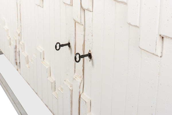 Sarreid Aztec Sideboard On Stand - Chic Whitewash Finish With 2 Removable Shelves For Stylish Storage White  40383