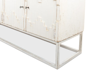 Sarreid Aztec Sideboard On Stand - Chic Whitewash Finish With 2 Removable Shelves For Stylish Storage White  40383