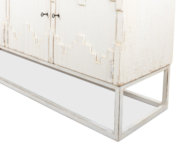 Sarreid Aztec Sideboard On Stand - Chic Whitewash Finish With 2 Removable Shelves For Stylish Storage White  40383