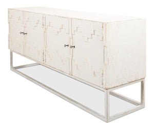 Sarreid Aztec Sideboard On Stand - Chic Whitewash Finish With 2 Removable Shelves For Stylish Storage White  40383