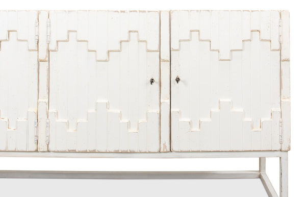 Sarreid Aztec Sideboard On Stand - Chic Whitewash Finish With 2 Removable Shelves For Stylish Storage White  40383