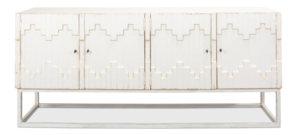 Sarreid Aztec Sideboard On Stand - Chic Whitewash Finish With 2 Removable Shelves For Stylish Storage White  40383