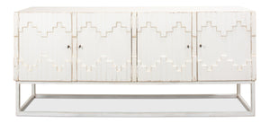 Sarreid Aztec Sideboard On Stand - Chic Whitewash Finish With 2 Removable Shelves For Stylish Storage White  40383