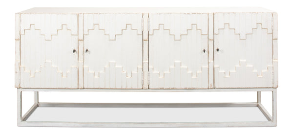 Sarreid Aztec Sideboard On Stand - Chic Whitewash Finish With 2 Removable Shelves For Stylish Storage White  40383