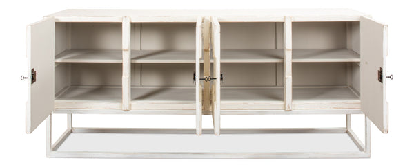 Sarreid Aztec Sideboard On Stand - Chic Whitewash Finish With 2 Removable Shelves For Stylish Storage White  40383