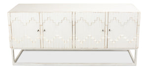 Sarreid Aztec Sideboard On Stand - Chic Whitewash Finish With 2 Removable Shelves For Stylish Storage White  40383