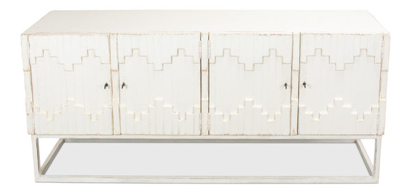 Sarreid Aztec Sideboard On Stand - Chic Whitewash Finish With 2 Removable Shelves For Stylish Storage White  40383