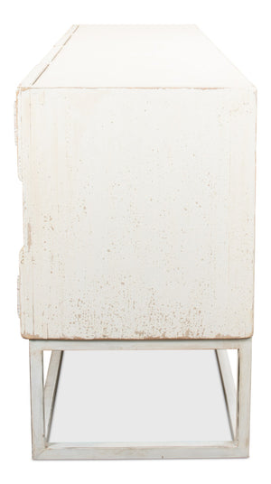Sarreid Aztec Sideboard On Stand - Chic Whitewash Finish With 2 Removable Shelves For Stylish Storage White  40383