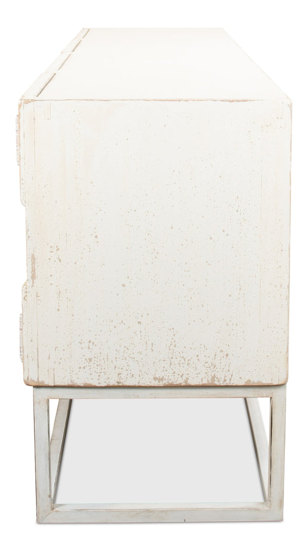 Sarreid Aztec Sideboard On Stand - Chic Whitewash Finish With 2 Removable Shelves For Stylish Storage White  40383