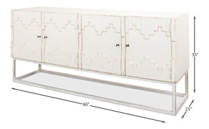 Sarreid Aztec Sideboard On Stand - Chic Whitewash Finish With 2 Removable Shelves For Stylish Storage White  40383