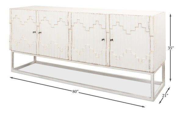 Sarreid Aztec Sideboard On Stand - Chic Whitewash Finish With 2 Removable Shelves For Stylish Storage White  40383