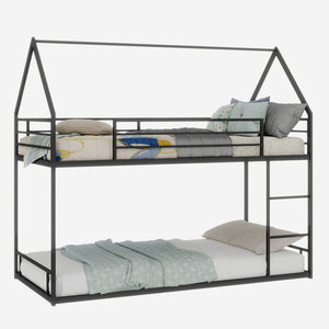 English Elm Metal Twin over Twin Bunk Bed Sturdy Heavy-Duty Frame with Silent Slats, 13" Guardrail & Ladder Black W1935P330797