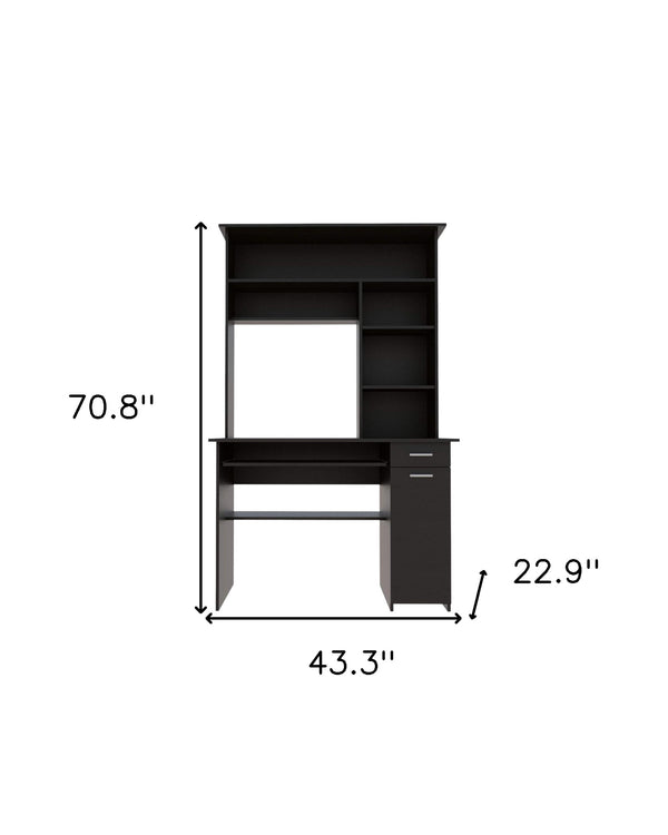 Homeroots 43" Black Computer Desk With Hutch   403842