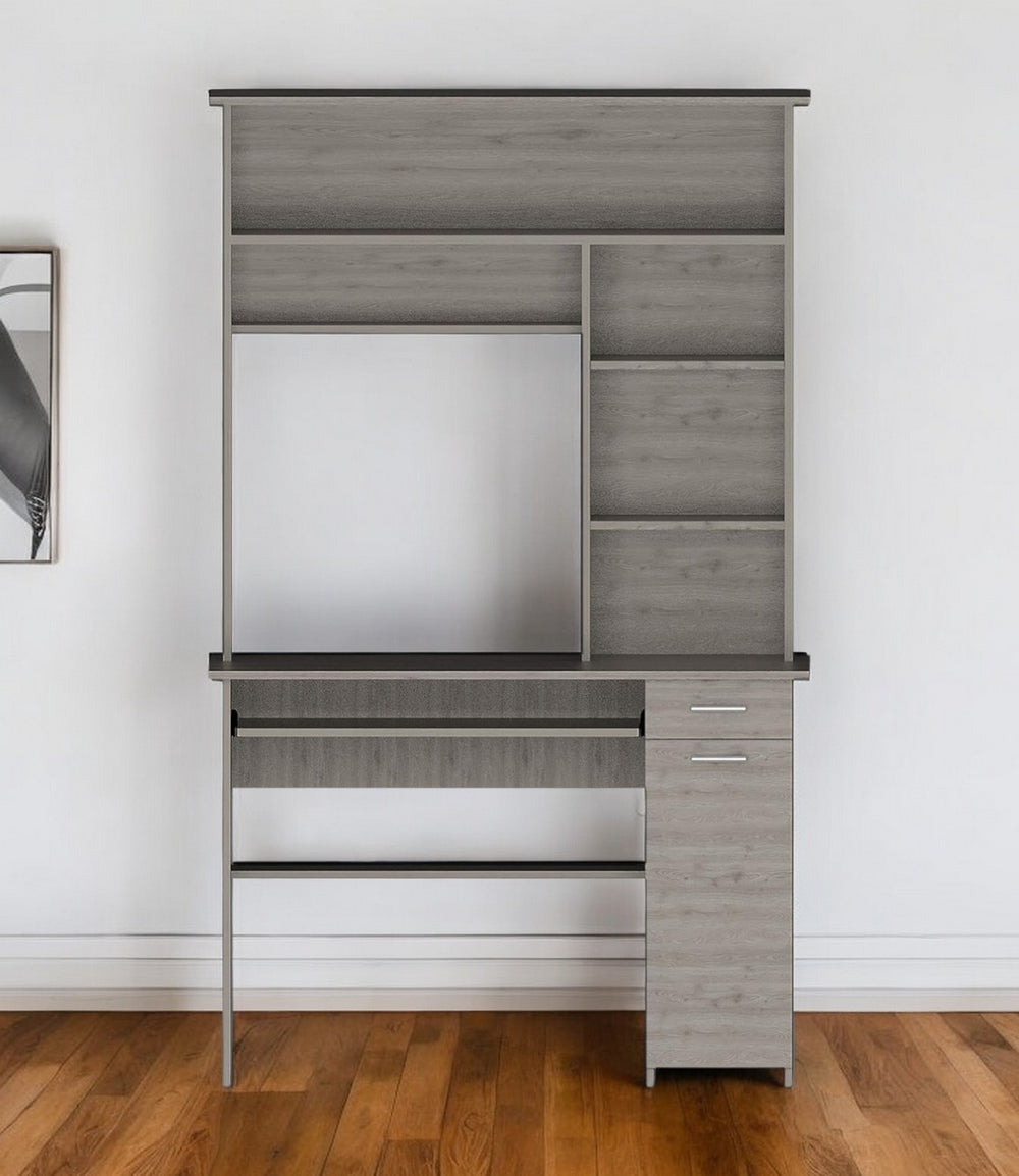 Homeroots 43" Light Gray Computer Desk With Hutch   403843