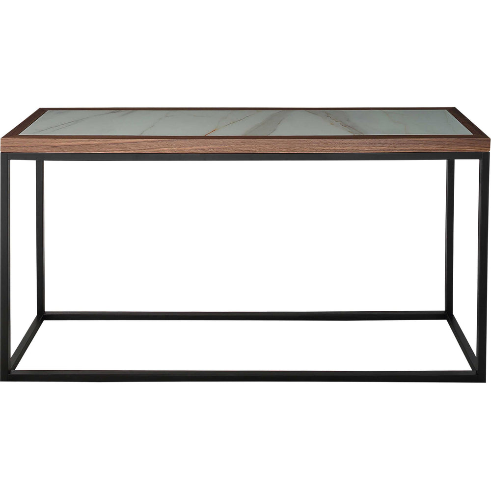 Homeroots 59" Brown White And Black Genuine Marble Frame Console Table   403847