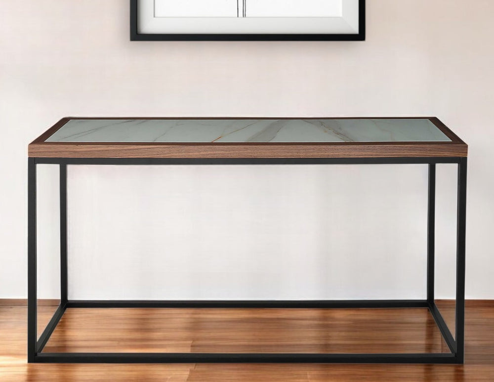 Homeroots 59" Brown White And Black Genuine Marble Frame Console Table   403847