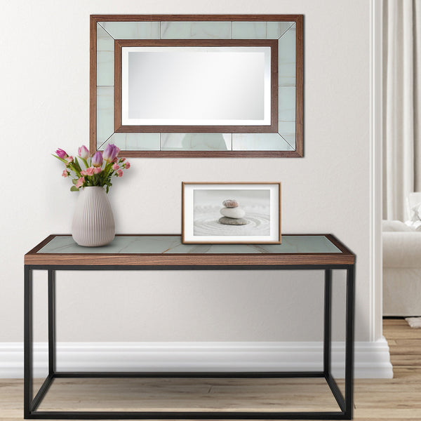 Homeroots 59" Brown White And Black Genuine Marble Frame Console Table   403847