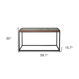 Homeroots 59" Brown White And Black Genuine Marble Frame Console Table   403847