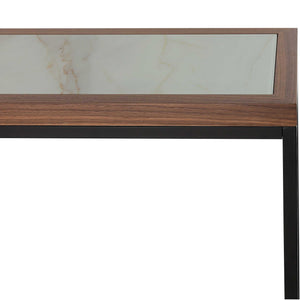Homeroots 59" Brown White And Black Genuine Marble Frame Console Table   403847