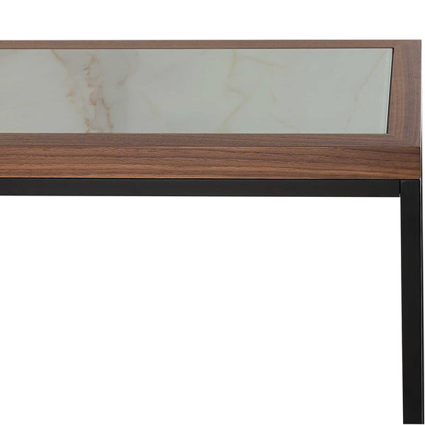 Homeroots 59" Brown White And Black Genuine Marble Frame Console Table   403847