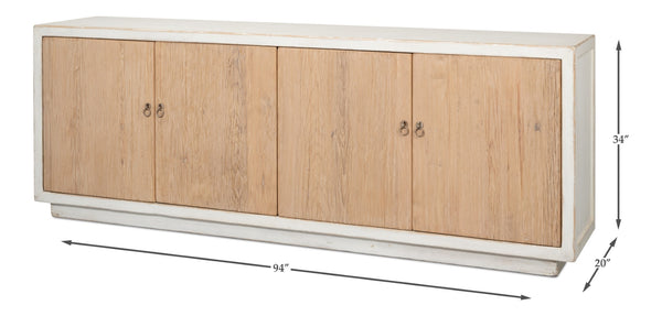 Sarreid Modern Sideboard With Removable Shelves - Stylish Reclaimed Pine Design With Antique Natural Finish White  40384