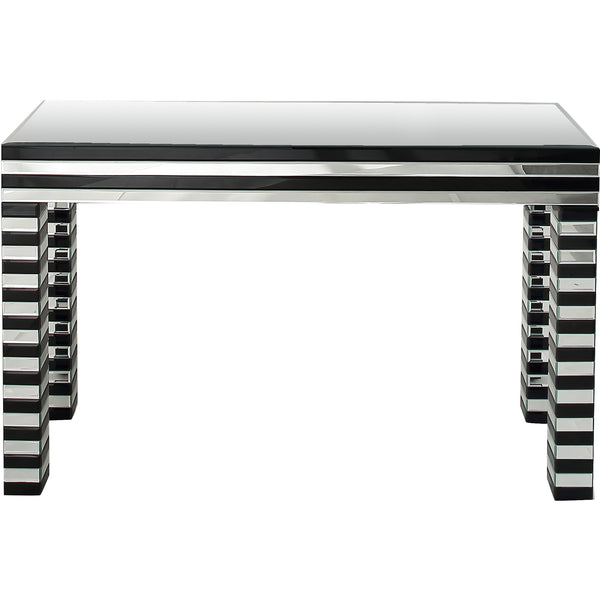 Homeroots 48" Silver And Black Mirrored Glass Console Table   403851
